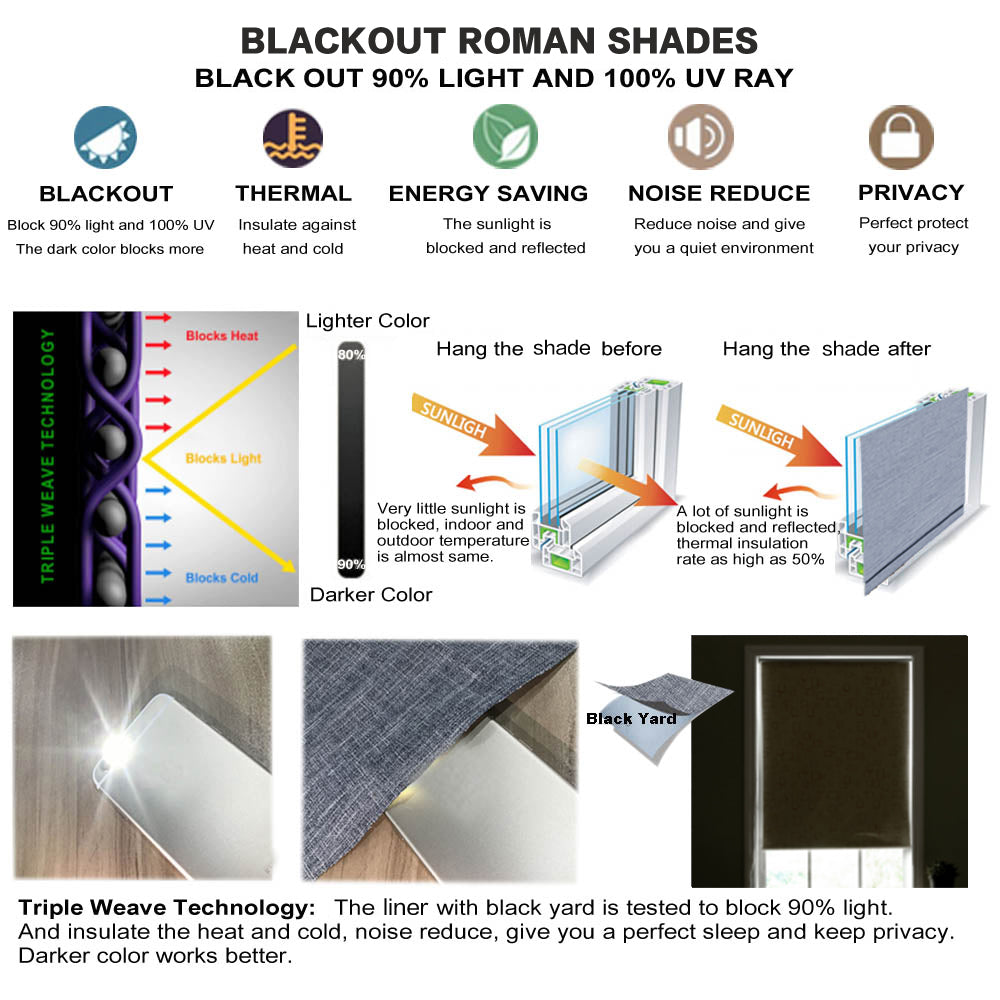 No Tools No Drill Roman Shades Blackout Window Shades, Plum Blossom Lined Custom Floral Roman Shades Blinds for Windows, Doors, French Doors, Kitchen Windows