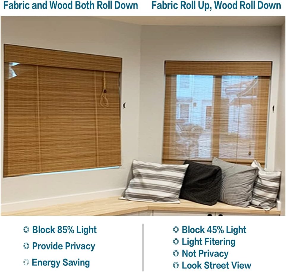 No Tools No Drill Wood Window Roman Shades, Bamboo Lined Blackout Window Blinds for Home Indoor,Office,Kitchen
