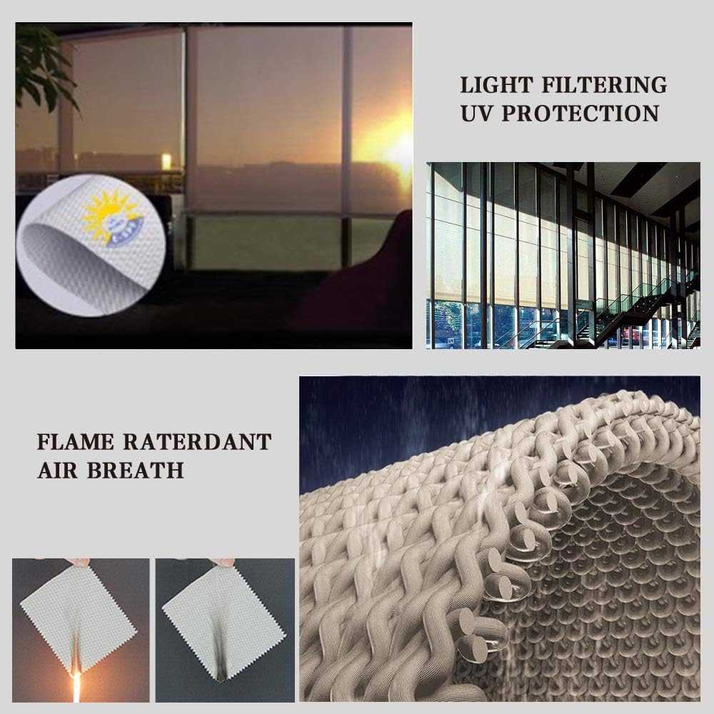 LANTIME Solar Cordless roller shade installed over window with light filtering and UV protection