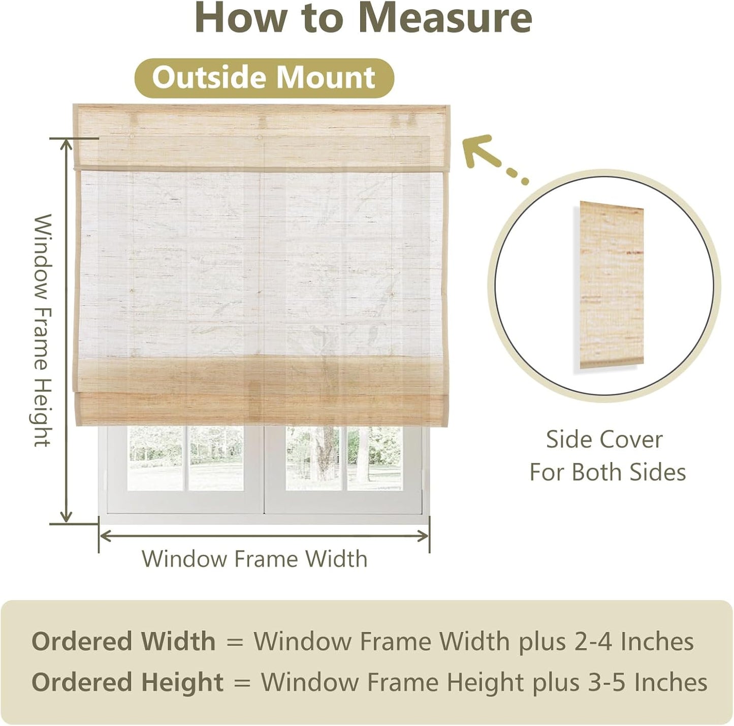 LANTIME No Drill Roman Shades|Natural Jute Bamboo Window Blinds Shades|Cordless Roman Shades for Windows and Doors