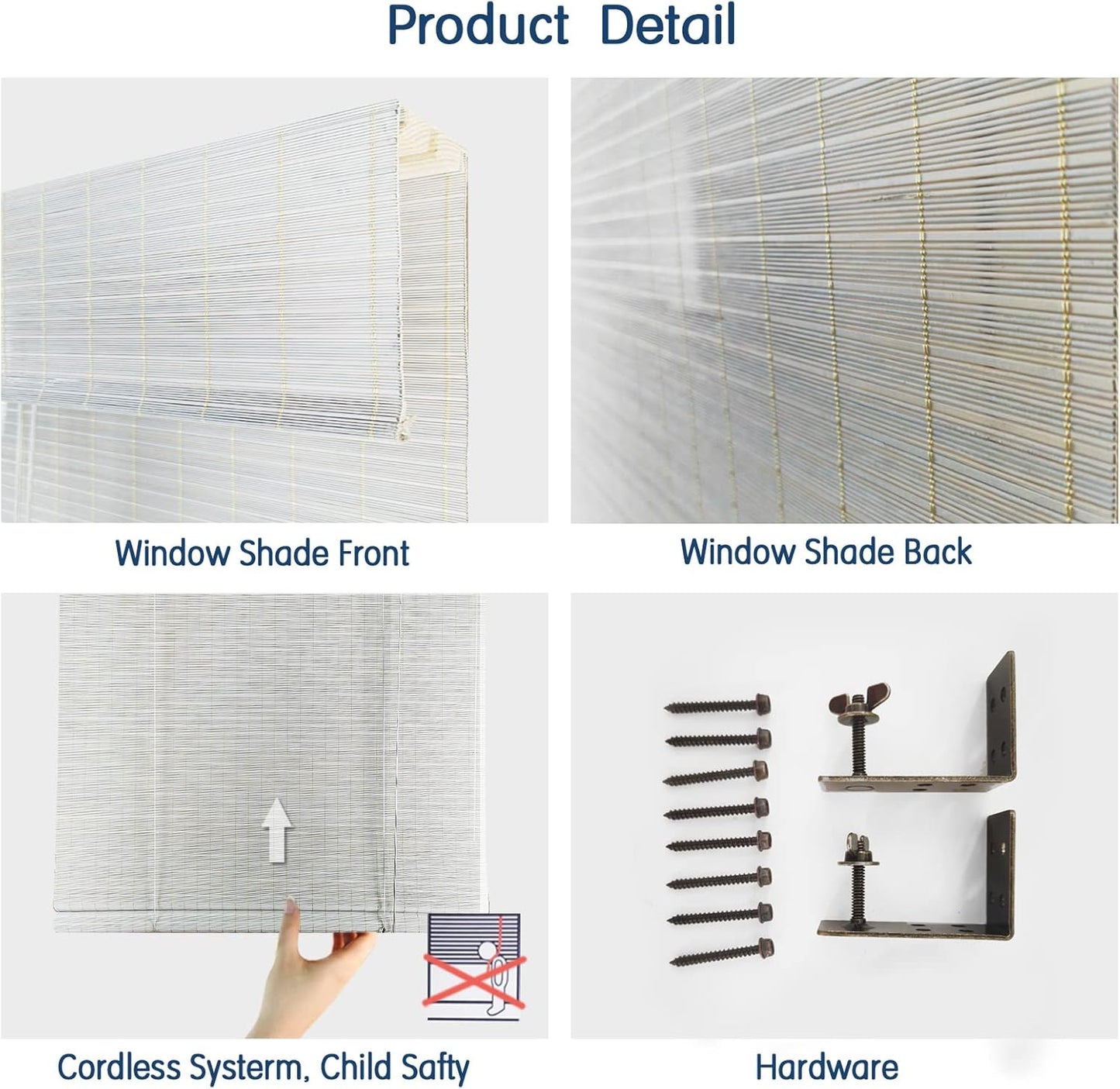 LANTIME No Drill No Tools Cordless Nature Window Blinds Shades, Natural Ramie Roman Shades
