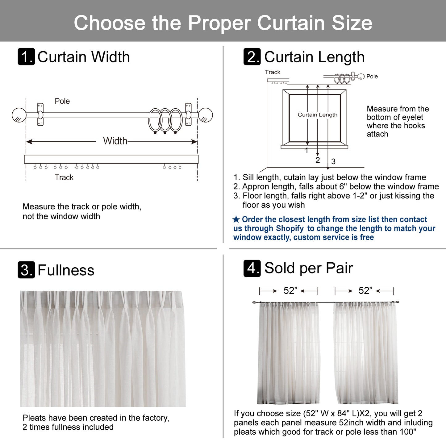 LANTIME Sheer Curtains , Faux Linen Double Pleats Window Sheer Curtains Panels Drapery for Home, Hotel, Office, Set of 2