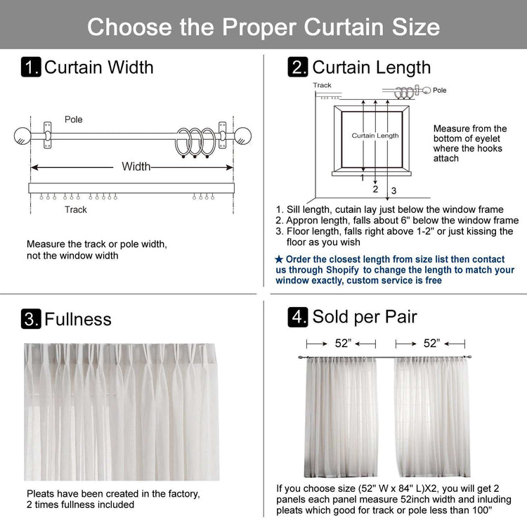 LANTIME Faux Linen Sheer Curtains set of 2 with double pinch pleat and custom length, linen textured and UV protective sheer panels.