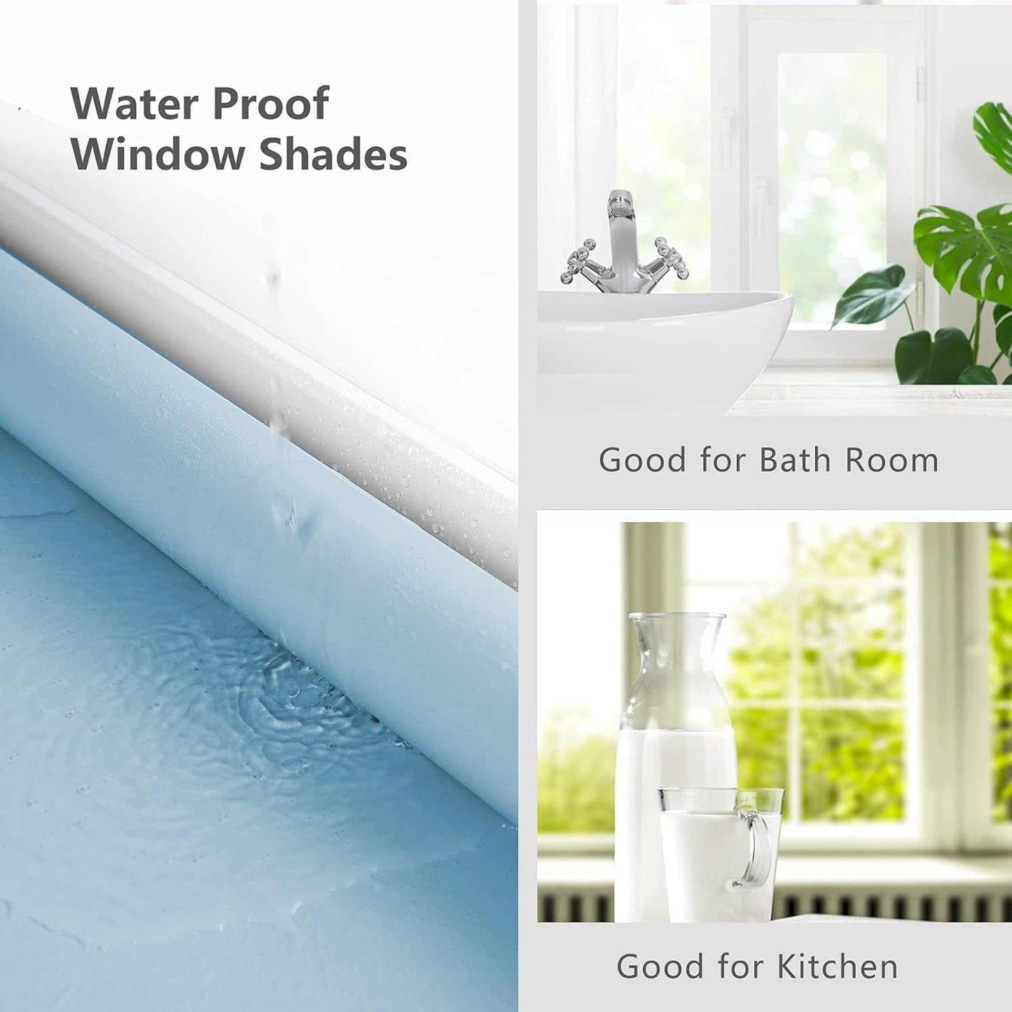 LANTIME Kitchen Bathroom Waterproof Window Shades, Cordless 100% Blackout Waterproof Oilproof and Mildew Resistent, Provide Privacy and Easy Care Beige Window Blinds