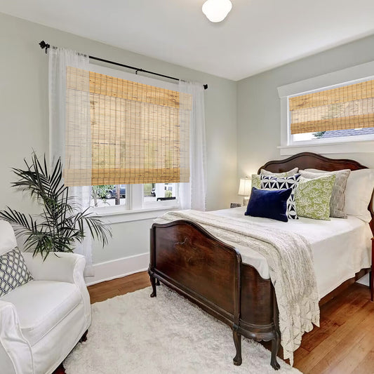 Cordless Wood Window Blinds, Bamboo Sheer Sheer Light Filtering Woven Roman Shades