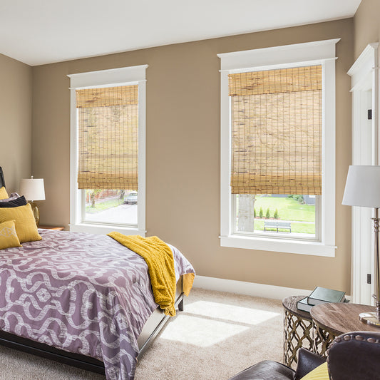 Cordless Wood Window Blinds, Bamboo Sheer Sheer Light Filtering Woven Roman Shades